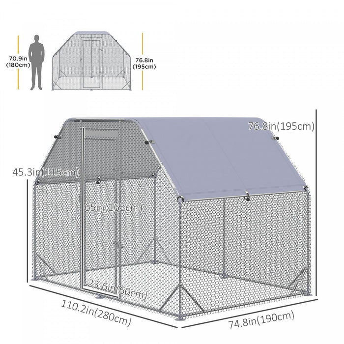 Pawhut Galvanized Large Metal Chicken Coop Cage Walk-in Enclosure Poultry Hen Run House Playpen Rabb