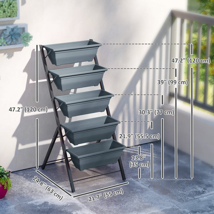 Outsunny 5-Tier Raised Garden Bed Plant Flower Pots w/ Leaking Holes Grey