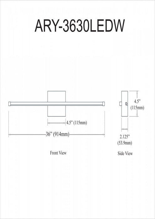 Dainolite Array LED Wall Sconce Horizontal 30w Polished Chrome White Acrylic Diffuser Lamp