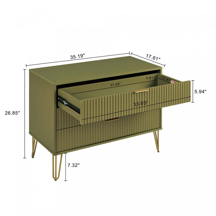 Dumbo Modern 35\" Fluted Dresser in Olive Green (3-Drawer) 