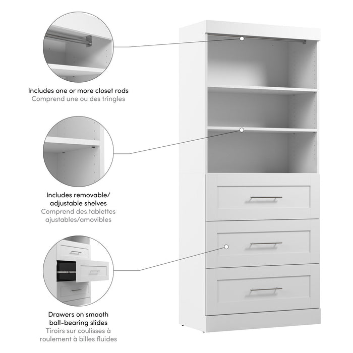 Bestar Pur 36 W Closet Organizer with Drawers - White