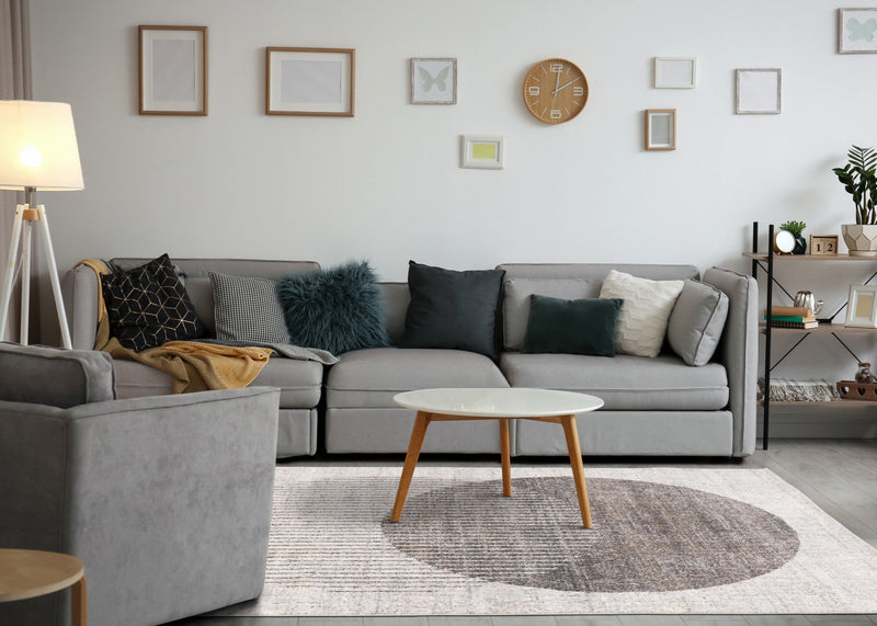 Solace Soft Low-Pile Grey White Merging Circles Area Rug - 7'10\" x 10'6\"