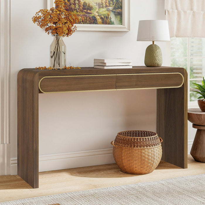 Olivia 47.2\" Wooden Sofa Table with Drawers - Gold 