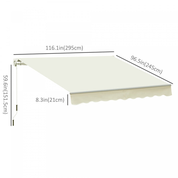 Outsunny 10' X 8' Manual Retractable Awning Shelter W/ Crank, Cream White