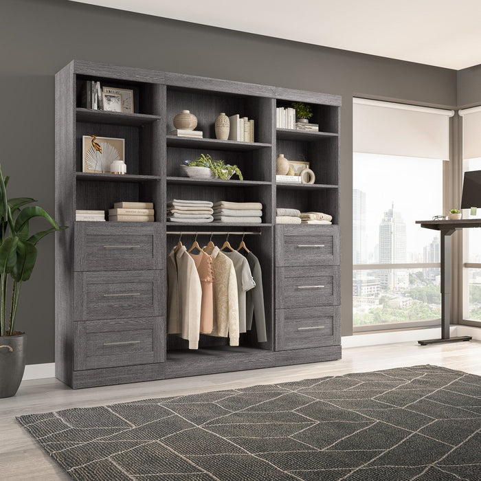 Bestar Pur 86 W Closet Organization System with Drawers - Bark Grey