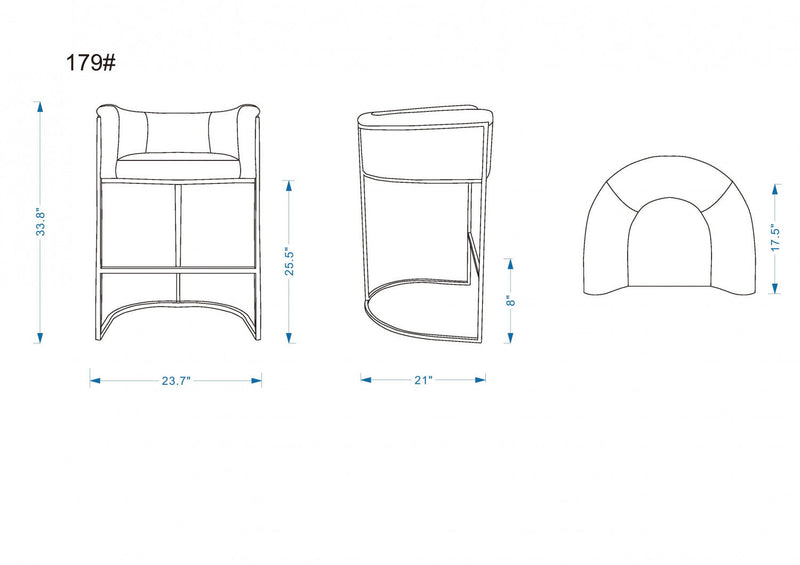 Cosmopolitan Mid-Century Modern Metal Upholstered Counter Stool in Gray - Set of 2 Bar Stool 
