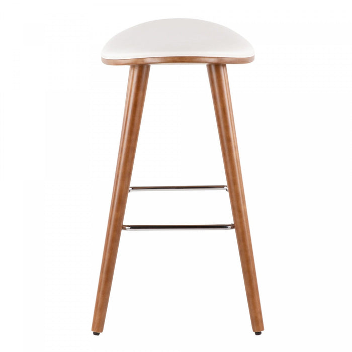LumiSource Saddle White Faux Leather Mid-Century Modern Counter-Height Stool - Set of 2