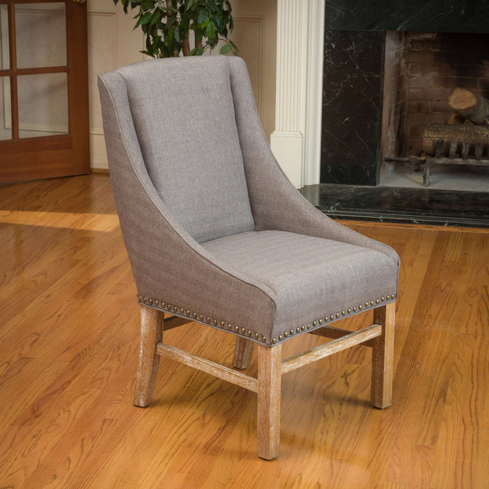 Lance Nailhead Trim Upholstered Fabric Dining Chair - Brown, Grey 
