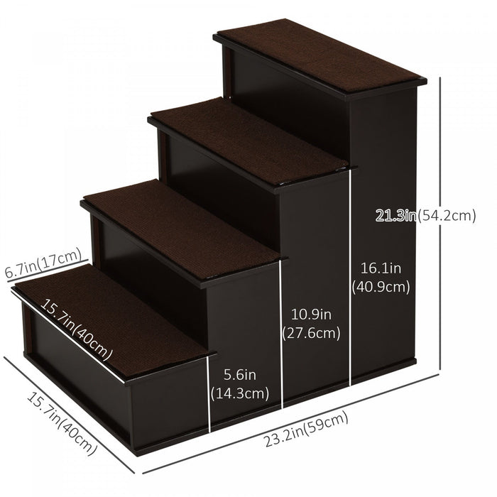 Pawhut 4 Levels Wooden Dog Steps Pet Stairs For High Bed, Cat Ladder For Bed Couch With Non-slip Car