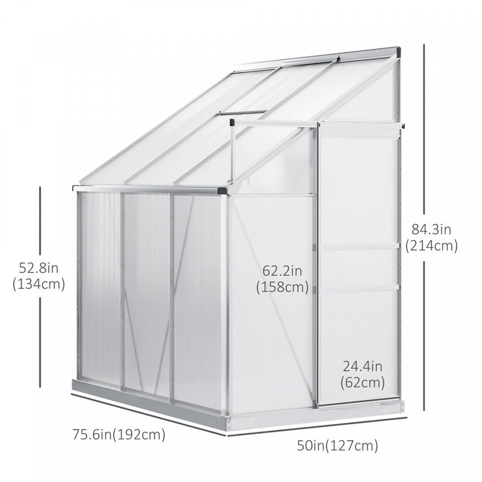 Outsunny 6' X 4' Aluminum Lean-to Greenhouse Polycarbonate Walk-in Garden Greenhouse With Adjustable