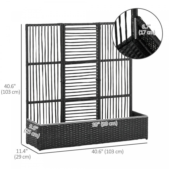 Outsunny Rattan Outdoor Planter With Trellis, Raised Garden Bed, Black