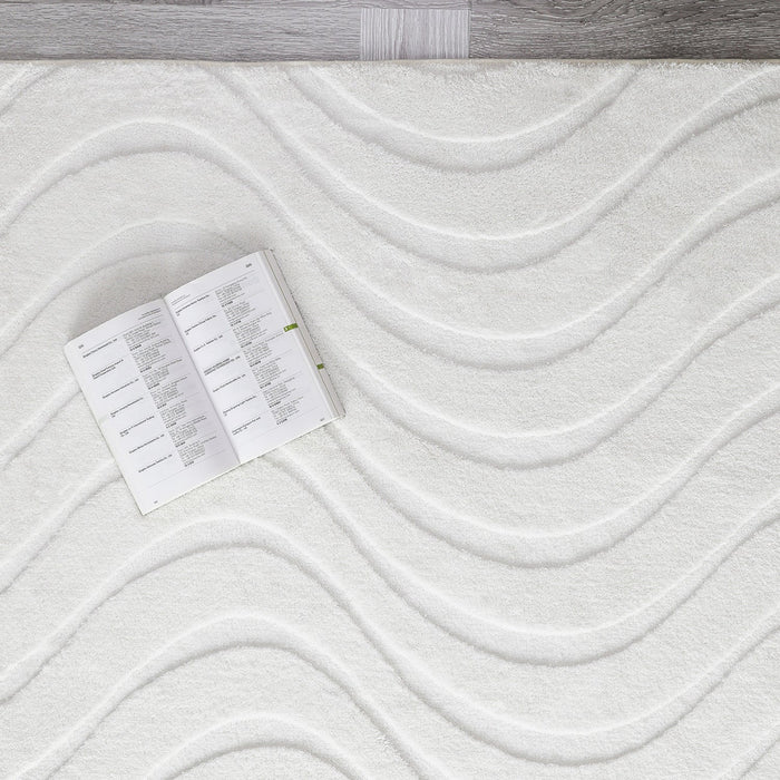 Pearl White Waves Washable Shag Area Rug 5'x7' Indoor Area Rug 