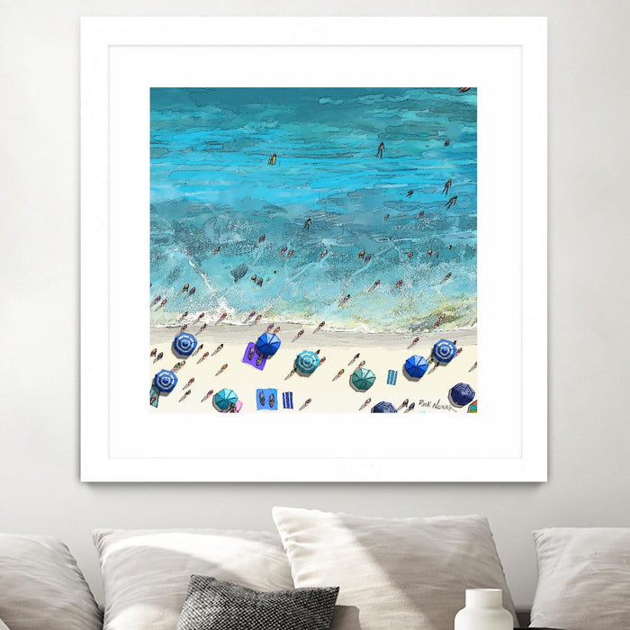 \"Hot Summer Beach\" Matted and Framed White 36x36 Wall Art