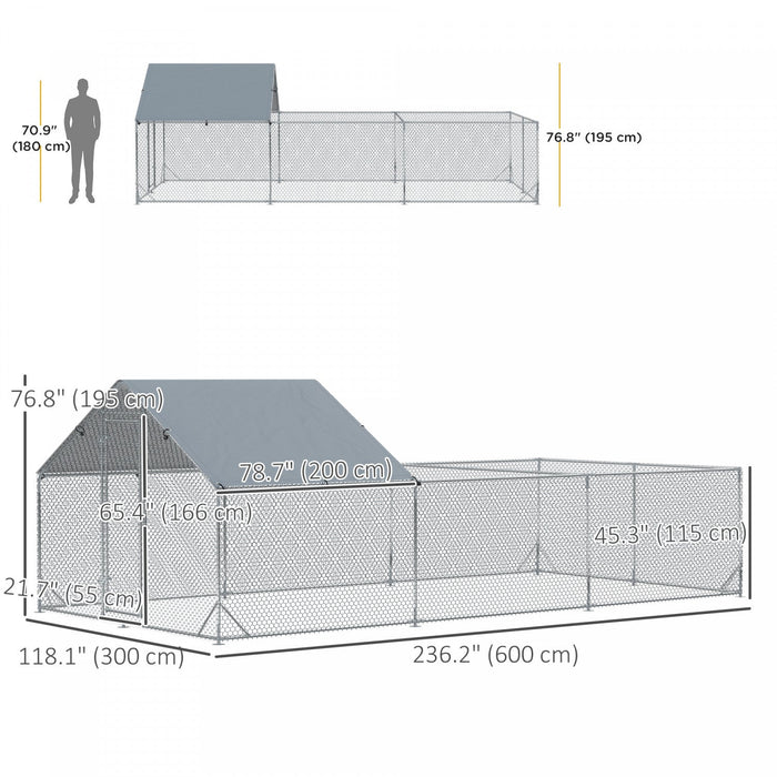 Pawhut Large Metal Chicken Coop, Hen Run House With Anti-ultraviolet Cover, Walk-in Poultry Cage For