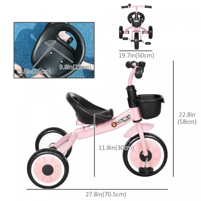 Qaba Tricycle For Toddler 2-5 Year Old Girls And Boys, Toddler Bike With Adjustable Seat, Basket, Be