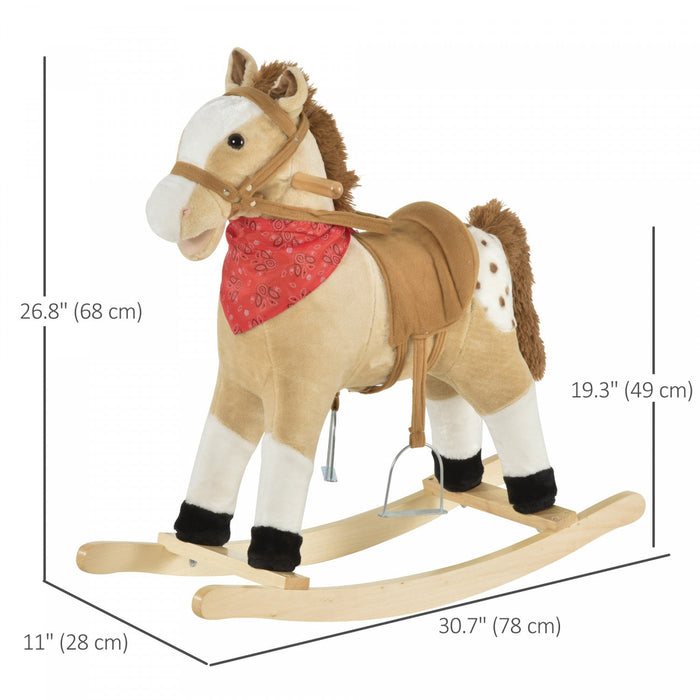 Qaba Kids Plush Ride-on Rocking Horse Toy Cowboy Rocker With Fun Realistic Sounds For Child 3-6 Year