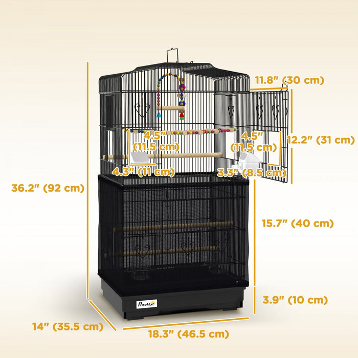 Pawhut 36" Bird Cage For Finches, Canaries Budgies, Parrot Cage With Accessories, Handle, Mesh Cover, Tray, Black