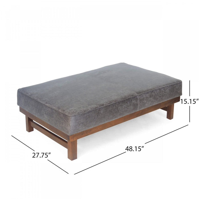 Harrison Large Ottoman Coffee Table with Faux Leather and Storage Function - Grey 