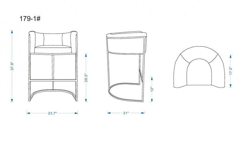 Cosmopolitan Mid-Century Modern Metal Upholstered Barstool in Graphite - Set of 3 Bar Stool 