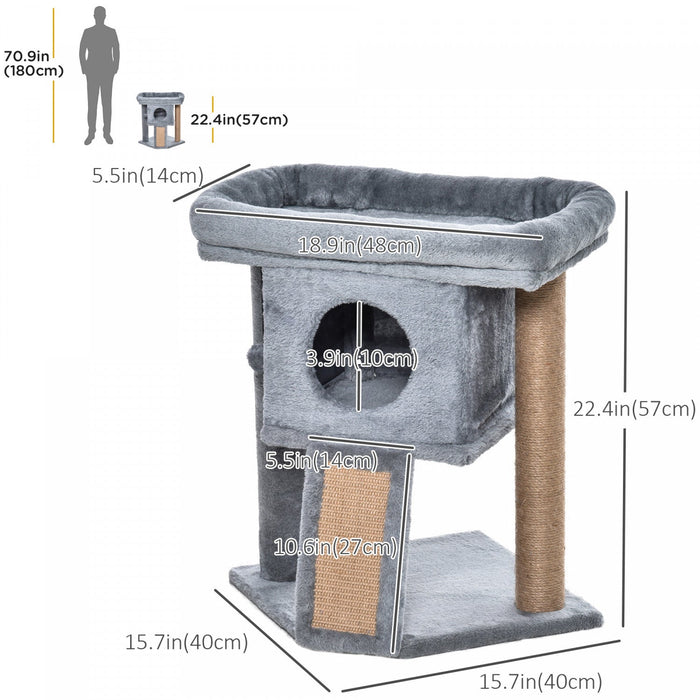 Pawhut Cat Tree, Small Cat Tower With Perch, Scratching Post, Cat Condo, Toy Ball For Kitty, Indoor 