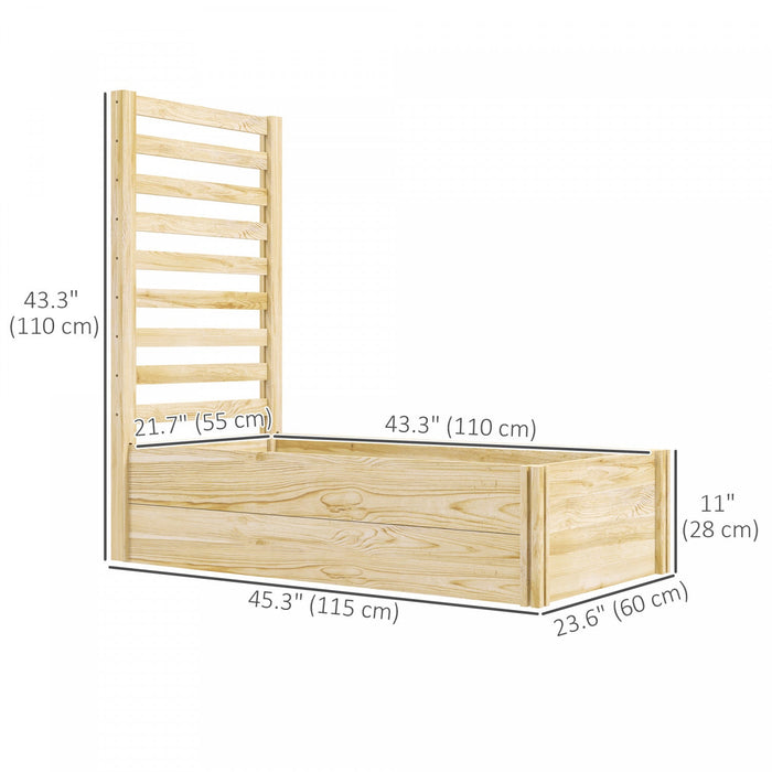 Outsunny 43" Raised Garden Bed Wooden, Planters Box With Trellis, Natural