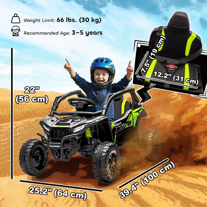 Qaba 12V Ride on Car Truck, Kids Electric Car Licensed Kawasaki TERYX KRX 2WD with Rear Suspension, Remote Control, LED Lights, Music and Horn for 3-8 Years Boys Girls, Black