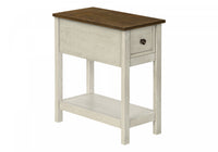Accent Side End Table 2-Tier Narrow Bedroom Storage Drawer Antique White Brown Veneer Transitional