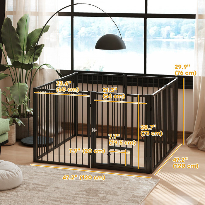 Pawhut Dog Playpen, 30\"h Pet Playpen, 8 Panels Puppy Exercise Pen Heavy Duty With Dog Gate & Cat Doo