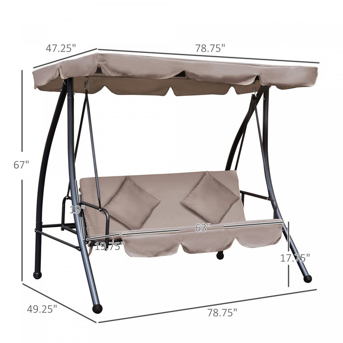 Outsunny Patio Swing Chair, 3 Person Convertible Hammock, Outdoor Lounge Bed, Cushioned With Tilt Ca