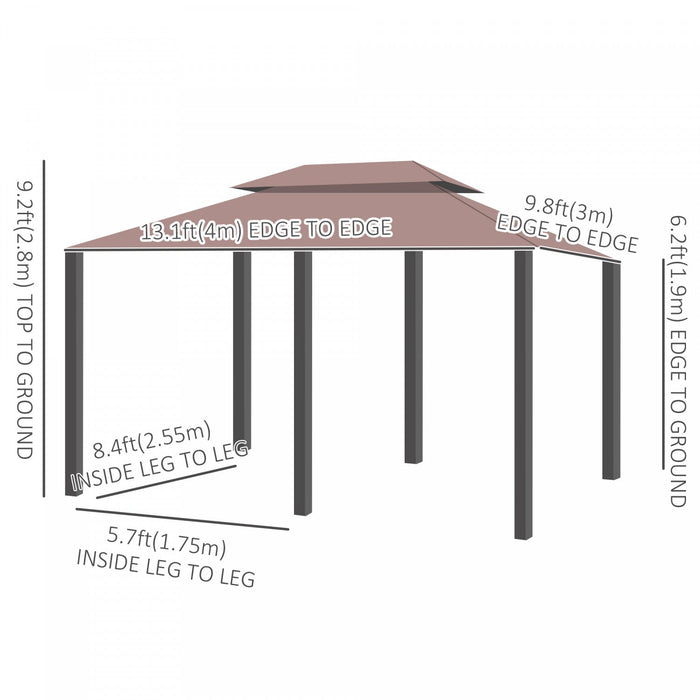 Outsunny 10' X 13' Patio Gazebo, Outdoor 2-tiers Garden Canopy Yard Sunshade Shelter With Curtains, 