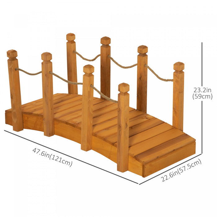 Outsunny 4ft Wooden Garden Bridge Arc Footbridge With Hemp Rope Railings & Solid Fir Construction, O