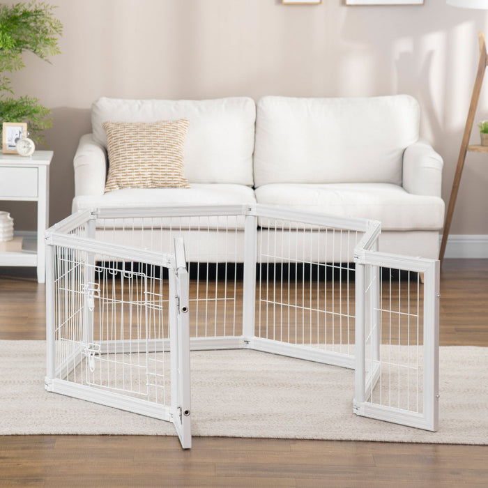 Pawhut Dog Playpen, 6 Panels 24.5\" Heavy Duty Pet Playpen, Foldable Dog Exercise Pen With Door Indoo