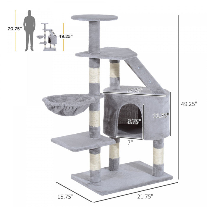 Pawhut 49\" Cat Tree With Hammock, Cat Condo Tower With Scratching Post For Indoor Cats, Grey