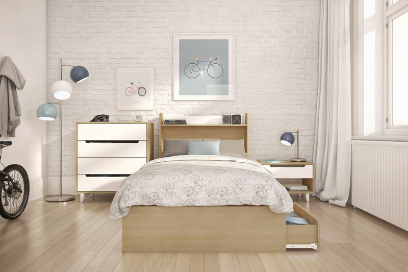Nordika Twin Bookcase Headboard - White/Natural Maple 