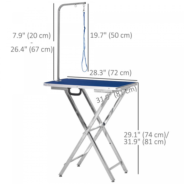 Pawhut 28\" Foldable Dog Grooming Table With Adjustable Arm, Non-slip Surface, Pet Grooming Table For
