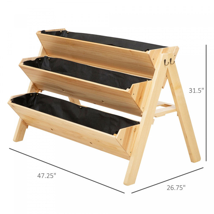Outsunny 47'' 3-tiers Raised Garden Bed Raised Planter Boxes Wooden Plant Stand With Side Hooks & St