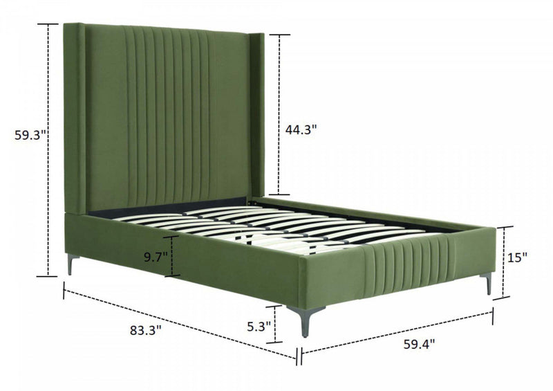 Promenade Mid-Century Modern Upholstered Velvet Full Bed in Moss Green 