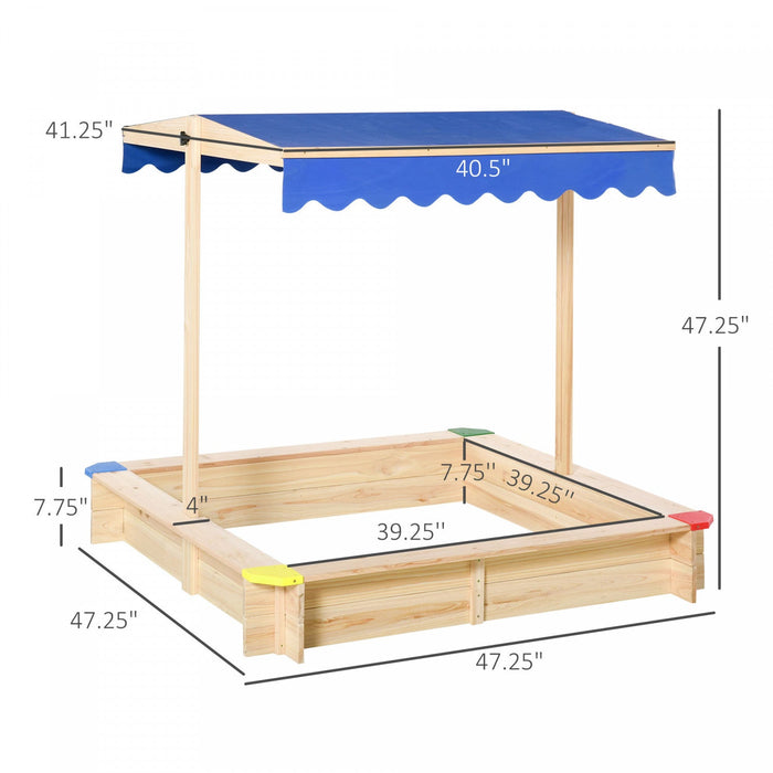 Kids Wooden Sandbox With Cover, Play Station For Children Outdoor Sand Box, With Seats, For Backyard