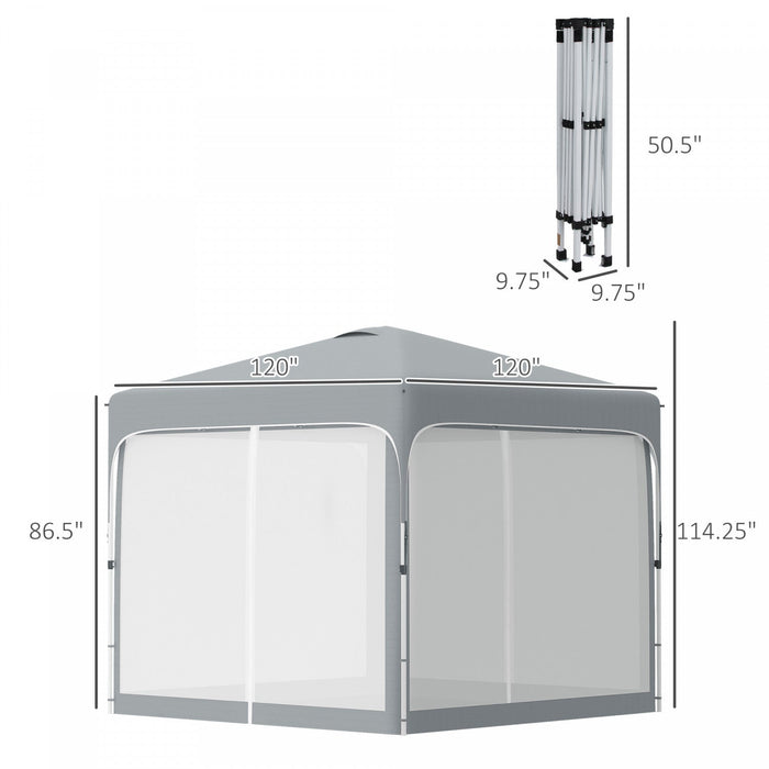 Outsunny 10' X 10' Pop Up Gazebo, Foldable Canopy Tent With Carrying Bag With Wheels, 4 Leg Weight B