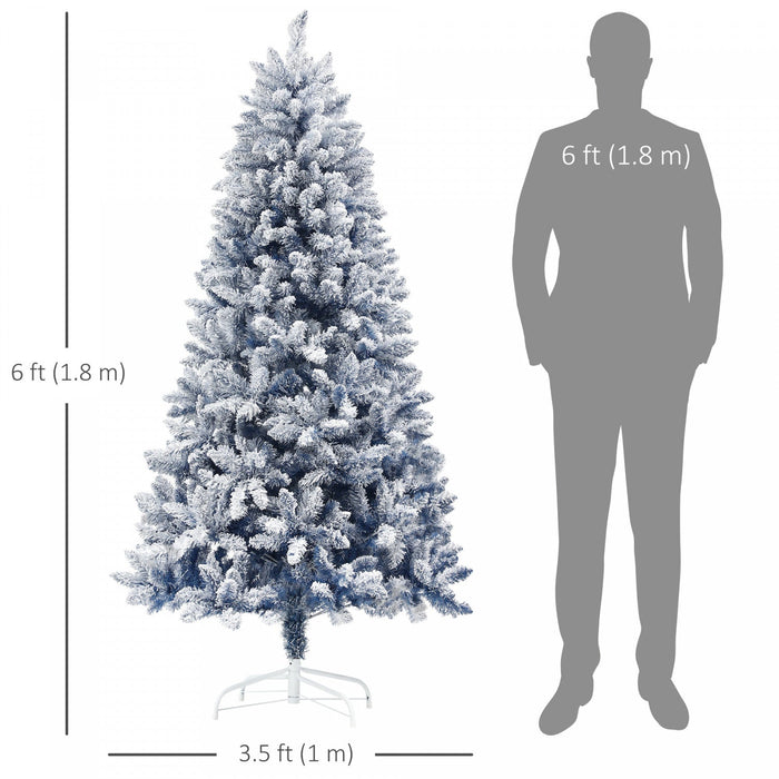 Homcom 6 Ft Artificial Christmas Tree With Snow Flocked Branches, Hinge