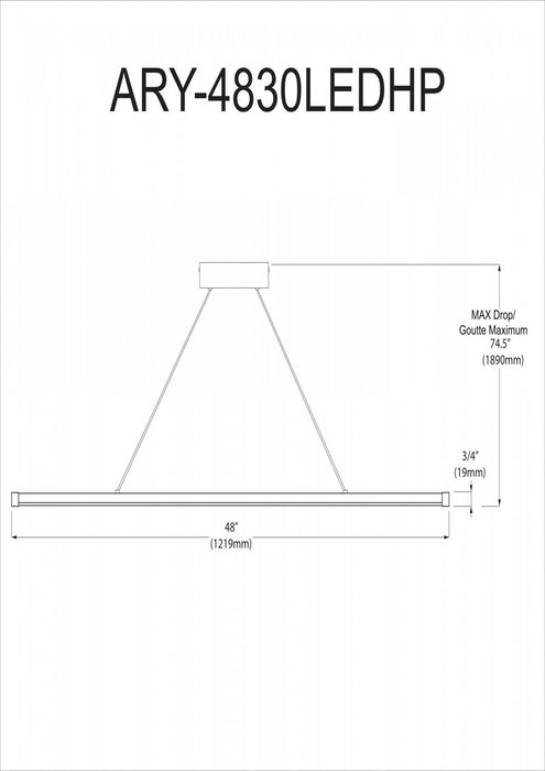 Dainolite Array LED Horizontal Pendant 30w 48\" Matte Black Finish White Acrylic Diffuser Lamp