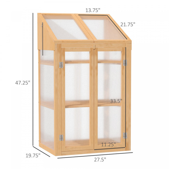 Outsunny Wooden Cold Frame Greenhouse, Raised Planter Bed Protection With Openable Top And 3 Shelves