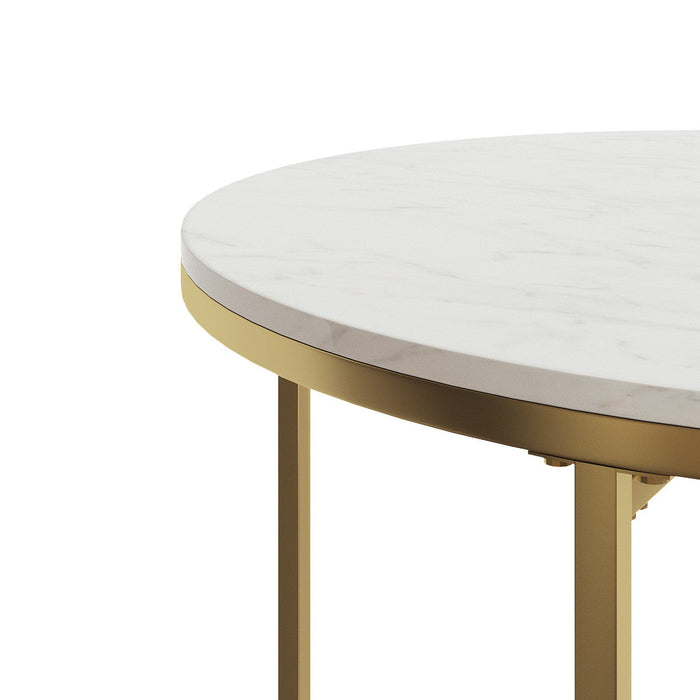 Gilded Round Coffee Table White Marble Tabletop 