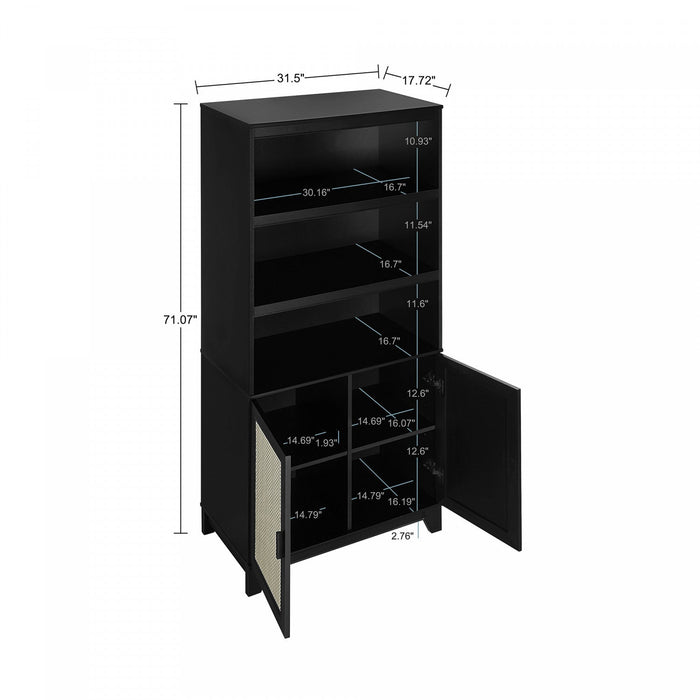 Sheridan Mid-Century Modern 31\" Bookcase Cabinet in Black (7-Shelf) - Set of 2 