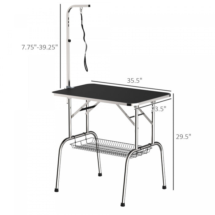 Pawhut Dog Grooming Table With Adjustable Grooming Arm, Pet Grooming Table For Dogs With Storage She
