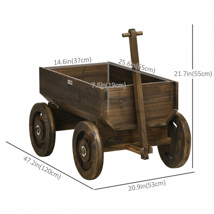 Outsunny Wood Flower Cart, Raised Garden Bed W/ Wheels, Planters For Outdoor Plants, Backyard, Patio