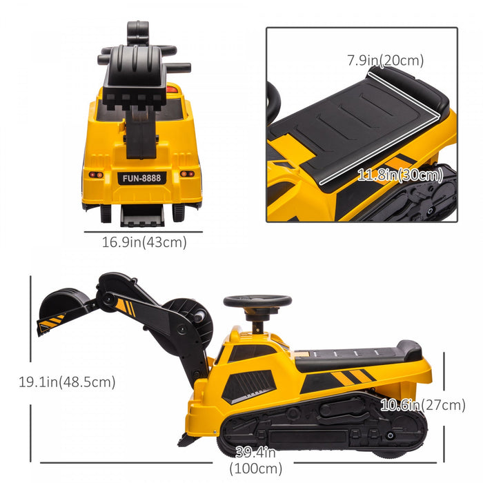 Aosom 3 In 1 Ride On Excavator Bulldozer Road Roller, No Power Pretend Play Construction With Music,