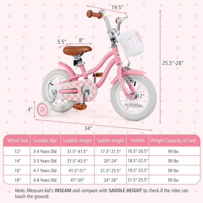 Costway 12" Kid's Bike For 3-4 Years Old Children Bicycle With Front Handbrake Red