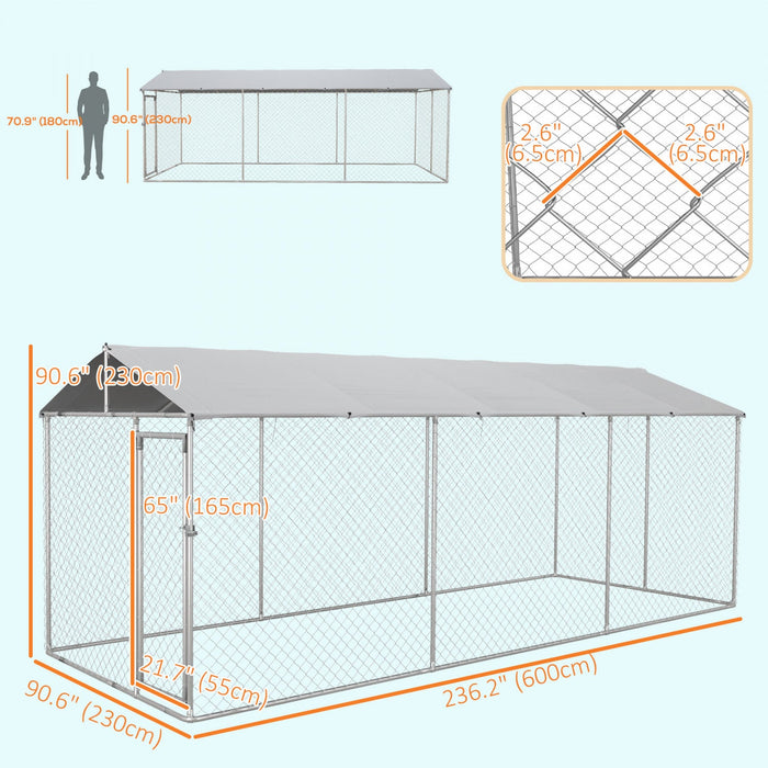 Pawhut Outdoor Dog Kennel Dog Run With Waterproof, Uv Resistant Cover For All-sized Dogs, 19.7' X 7.