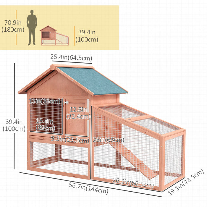 Pawhut 2 Tier Rabbit Hutch Outdoor Bunny House Guinea Pig Cage With Removable Tray, Ramp, Asphalt Ro